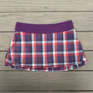 Lululemon Run Pace Setter Skirt in Wheezy Check Multi Heathered Berry Yum Yum 8